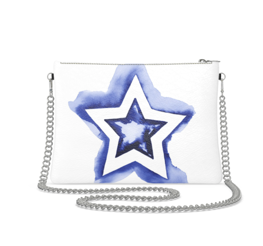 UNTITLED BOUTIQUE White and Blue Leather Star Crossbody Bag with Silver Chain - Limited Edition