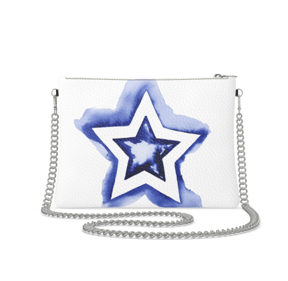 UNTITLED BOUTIQUE White and Blue Leather Star Crossbody Bag with Silver Chain - Limited Edition