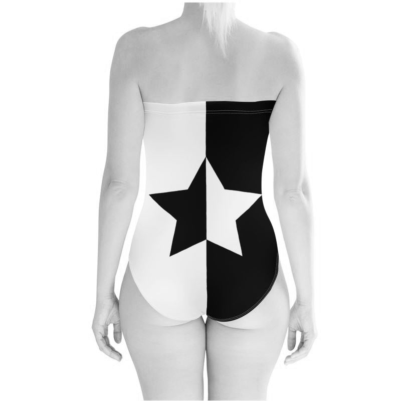 UNTITLED BOUTIQUE Black and White Yin-Yang Lycra Stars Strapless Swimsuit - Limited Edition
