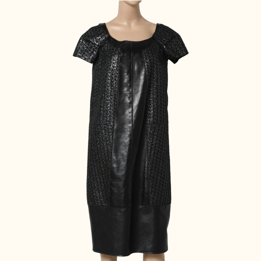 MARC JACOBS Black & Metallic Midi Length Leather Dress