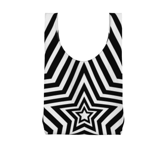 UNTITLED BOUTIQUE Black and White Parachute Ripstop Stars Shopping Bag