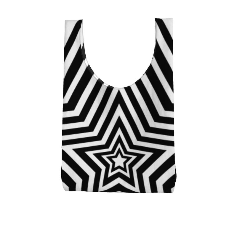 UNTITLED BOUTIQUE Black and White Parachute Ripstop Stars Shopping Bag