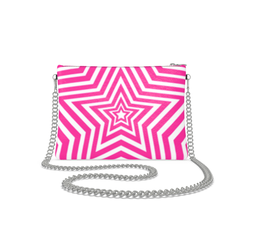 UNTITLED BOUTIQUE Pink and White Leather Star Crossbody Bag with Silver Chain - Limited Edition