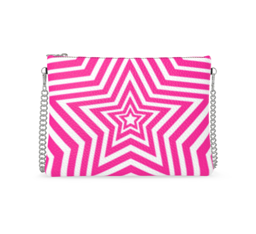 UNTITLED BOUTIQUE Pink and White Leather Star Crossbody Bag with Silver Chain - Limited Edition