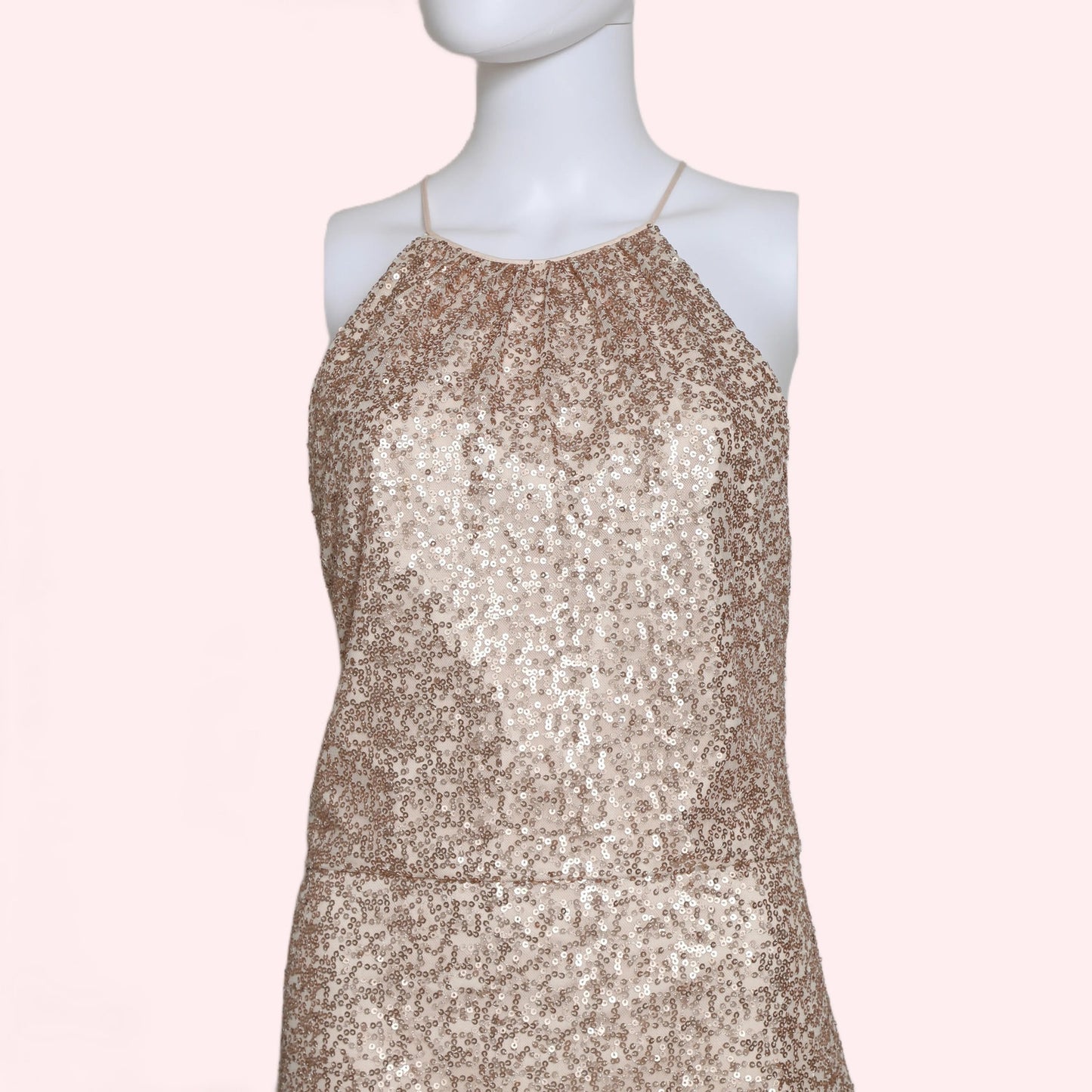 AMSALE Rose Gold Sequin Halterneck Maxi Evening Gown w/ Tags