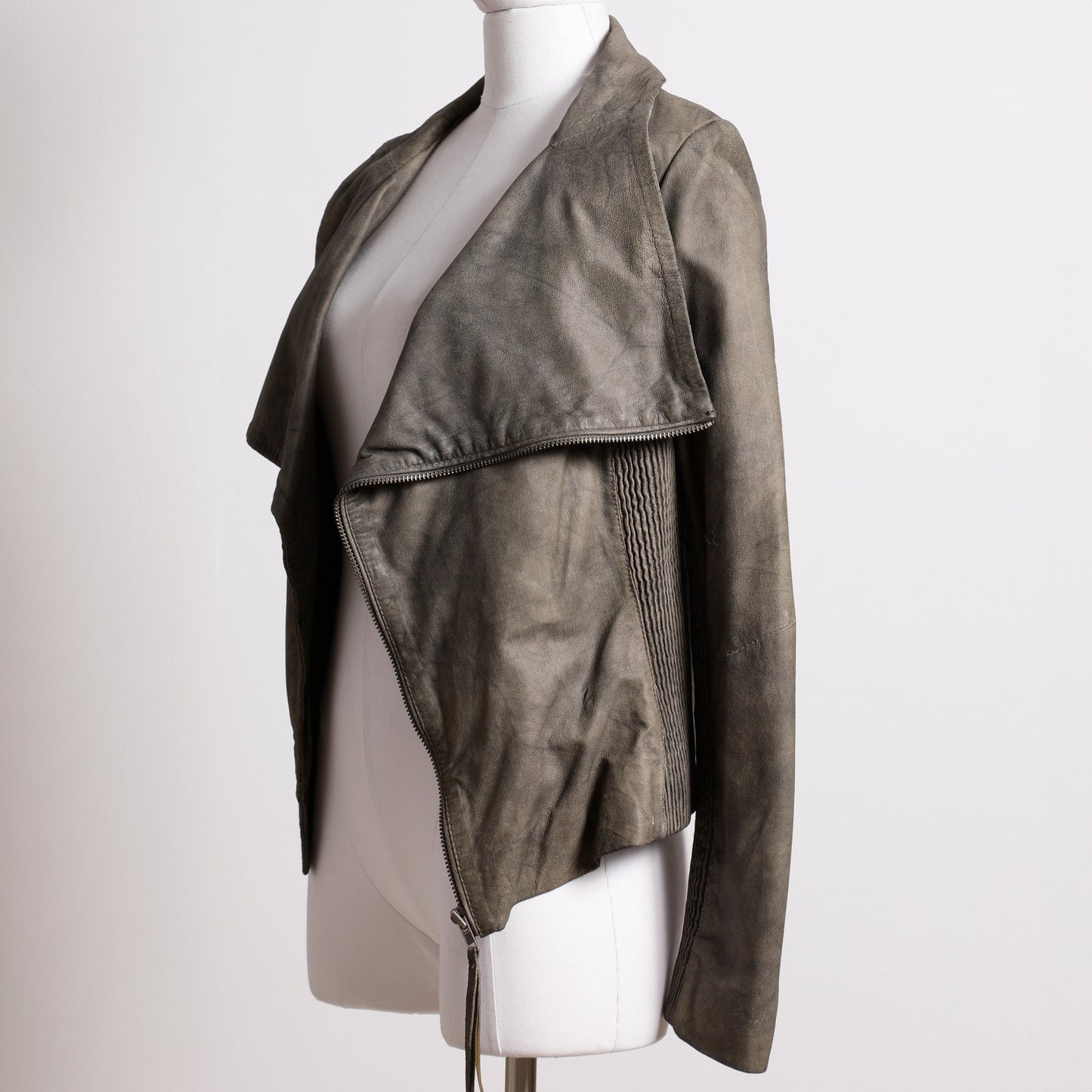 MUUBAA Distressed Tan Gray Leather Jacket