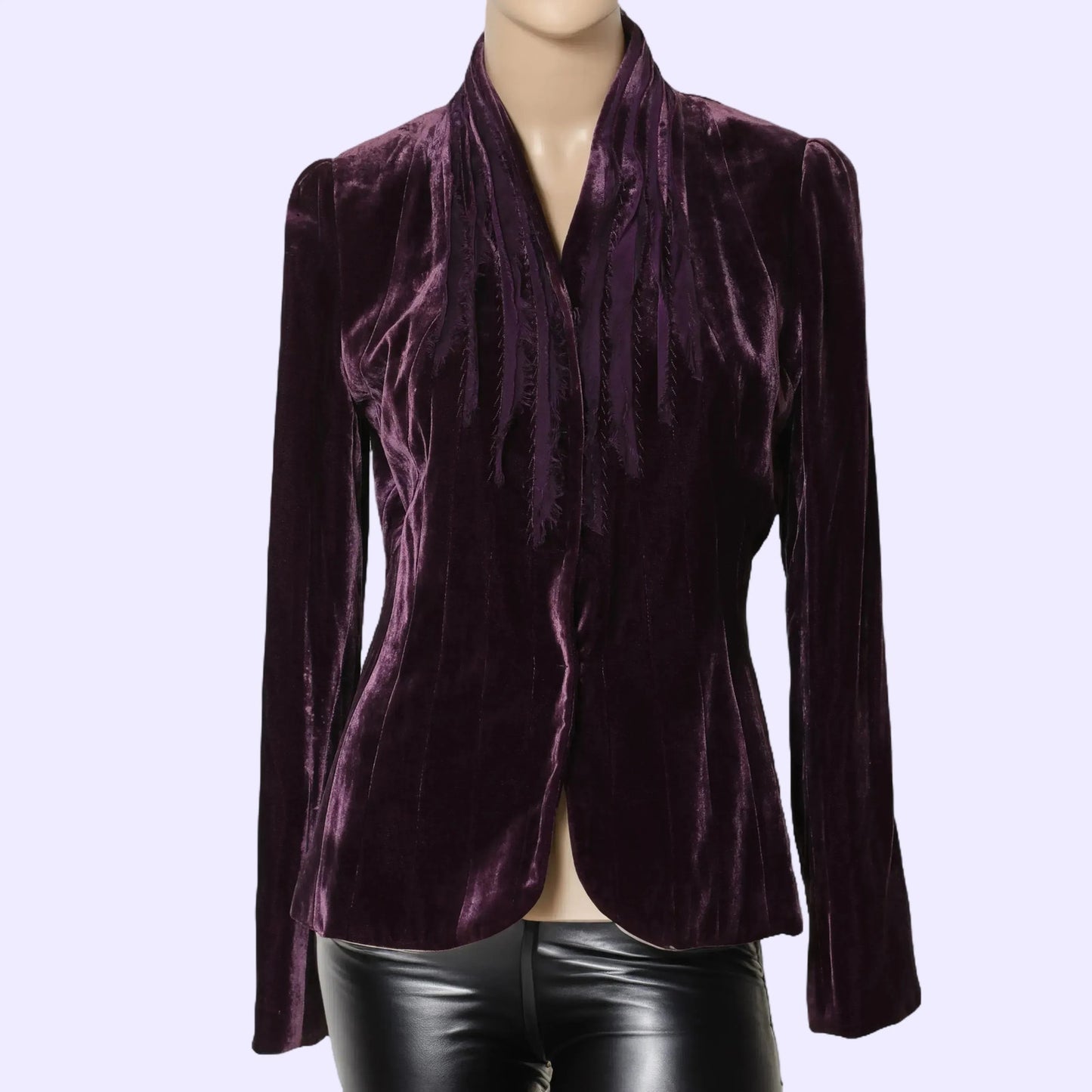 ELIE TAHARI Vintage Burgandy Purple Velvet Ruffled Jacket