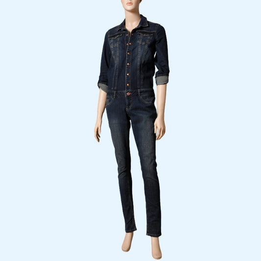 RIVER ISLAND Denim Long Sleeve Jumpsuit