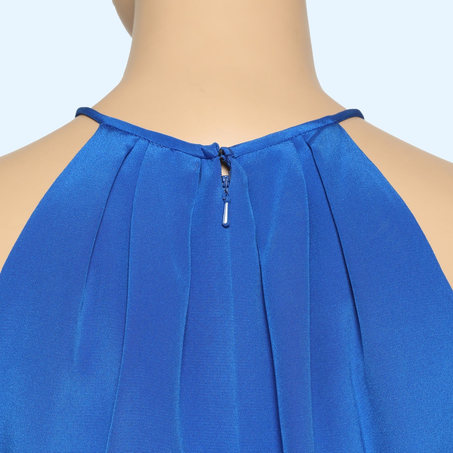 JAY GODFREY Blue and Black Colorblock Silk Halter Mini Dress