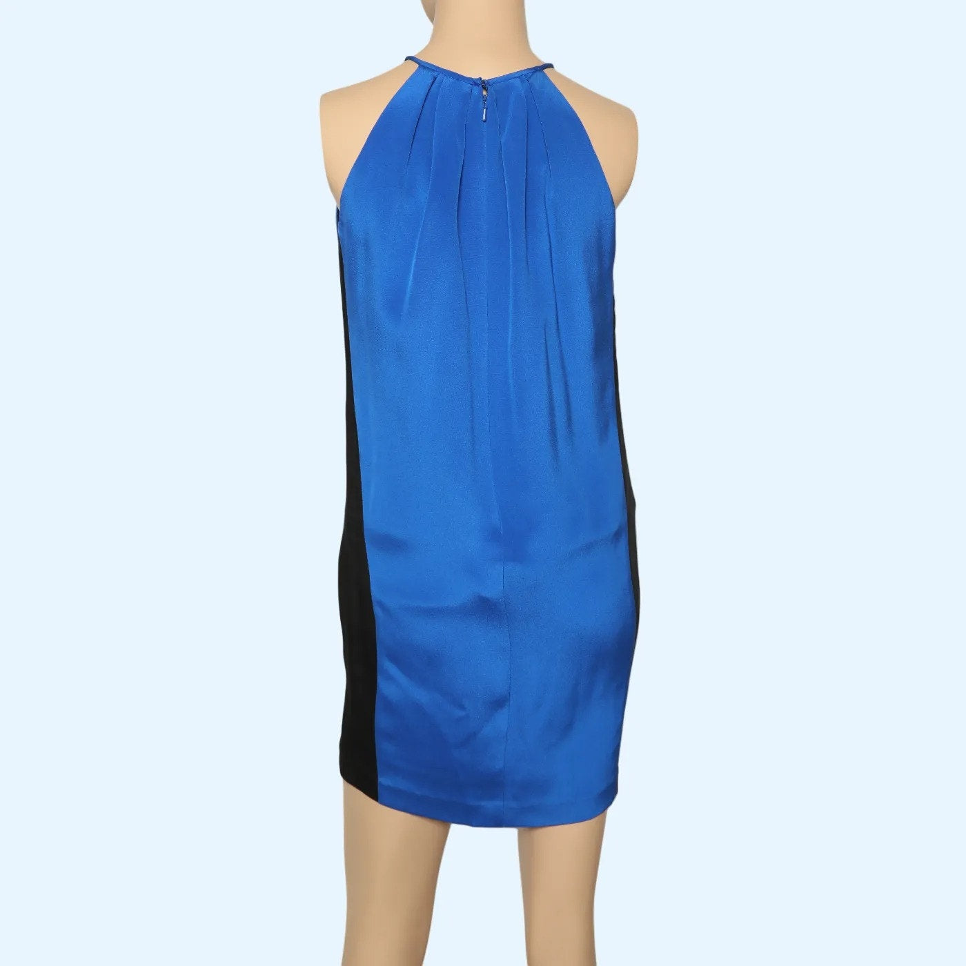 JAY GODFREY Blue and Black Colorblock Silk Halter Mini Dress