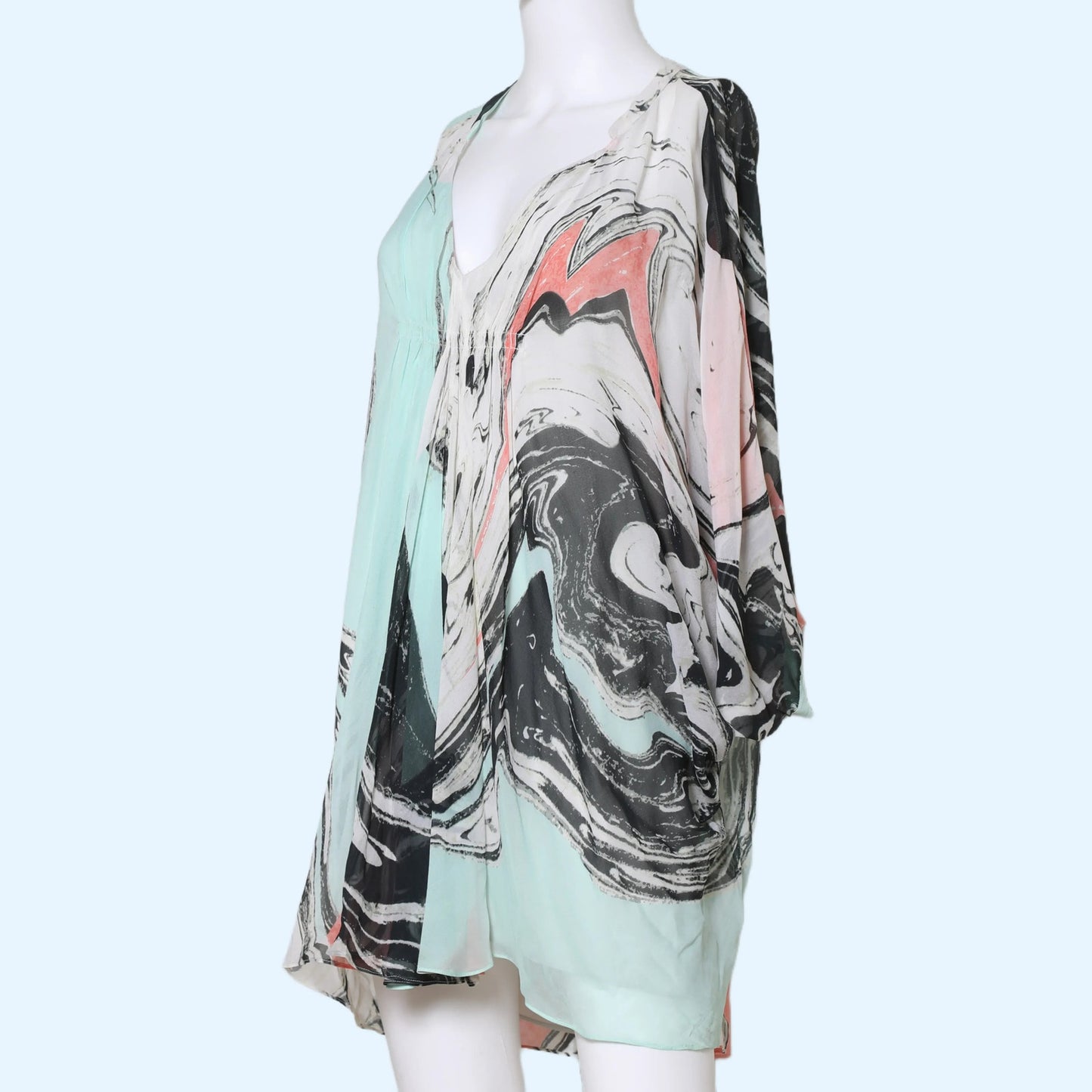 DIANE VON FURSTENBERG Abstract Print Silk Fleurette Caftan Mini Dress