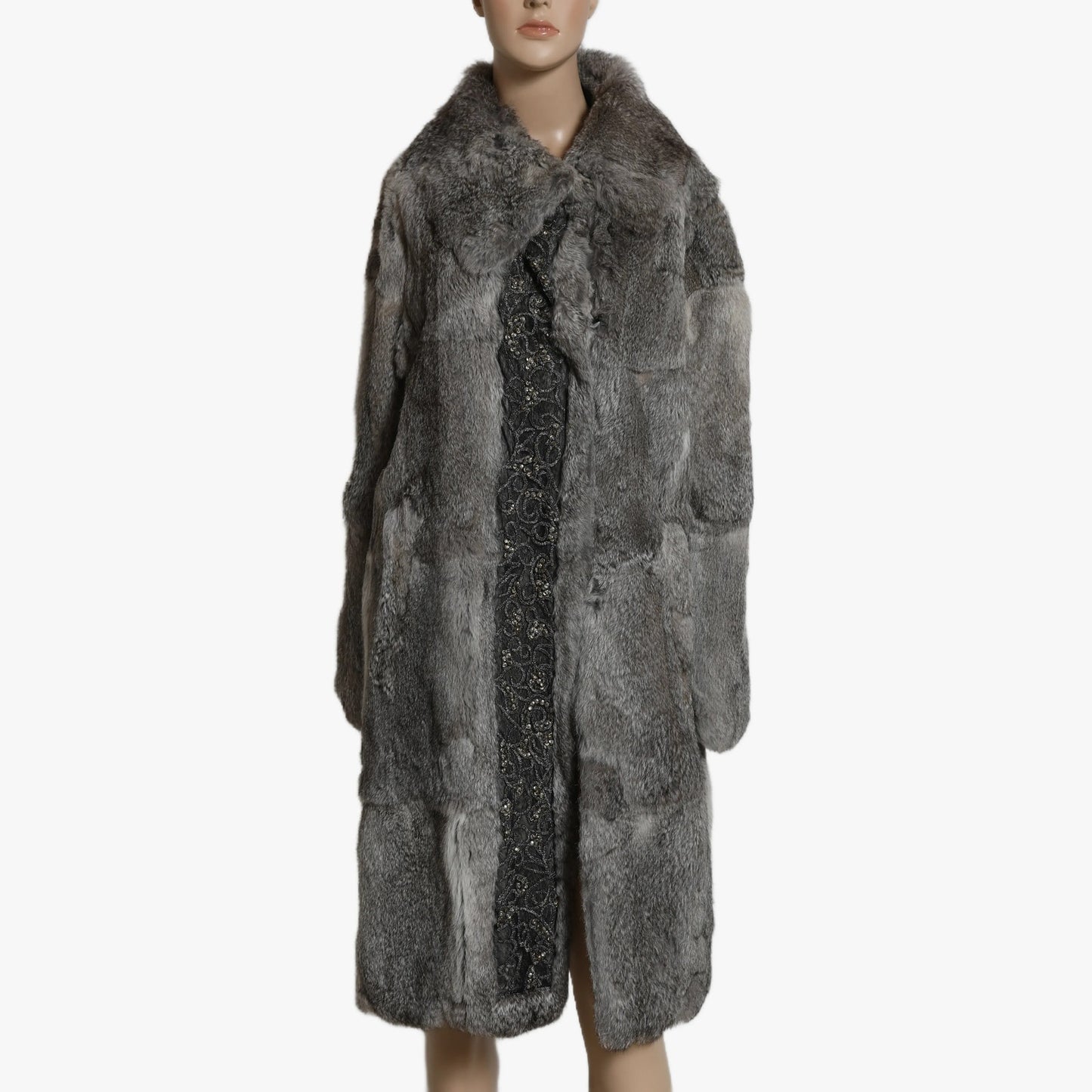 ANTIK BATIK Vintage Grey Embellished Long Fur Coat