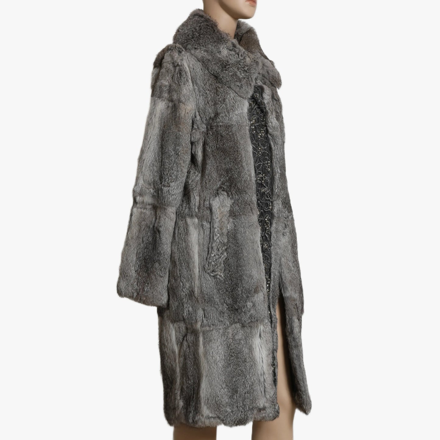 ANTIK BATIK Vintage Grey Embellished Long Fur Coat