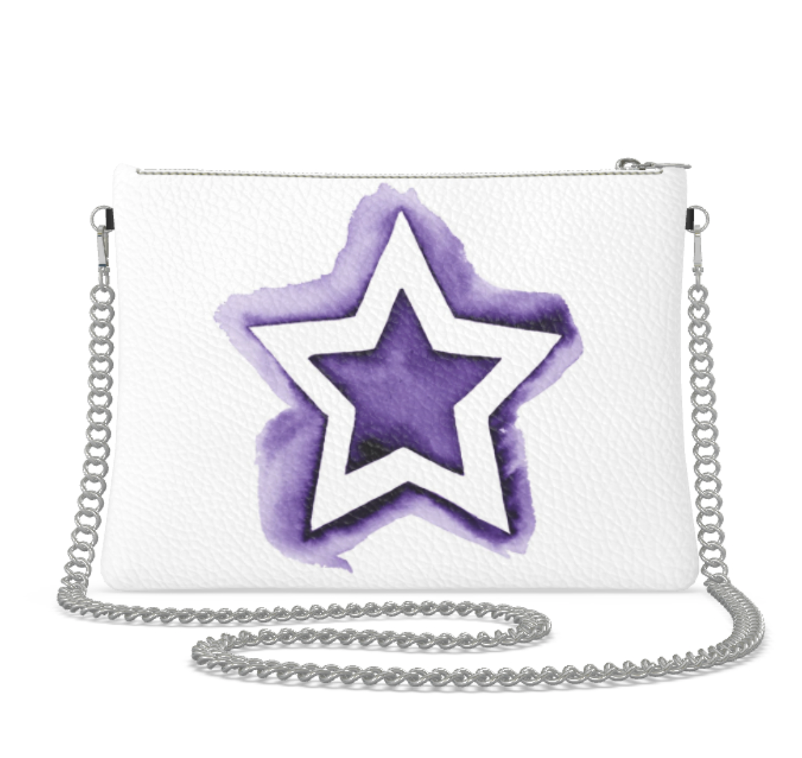 UNTITLED BOUTIQUE Purple and White Leather Star Crossbody Bag with Silver Chain - Limited Edition