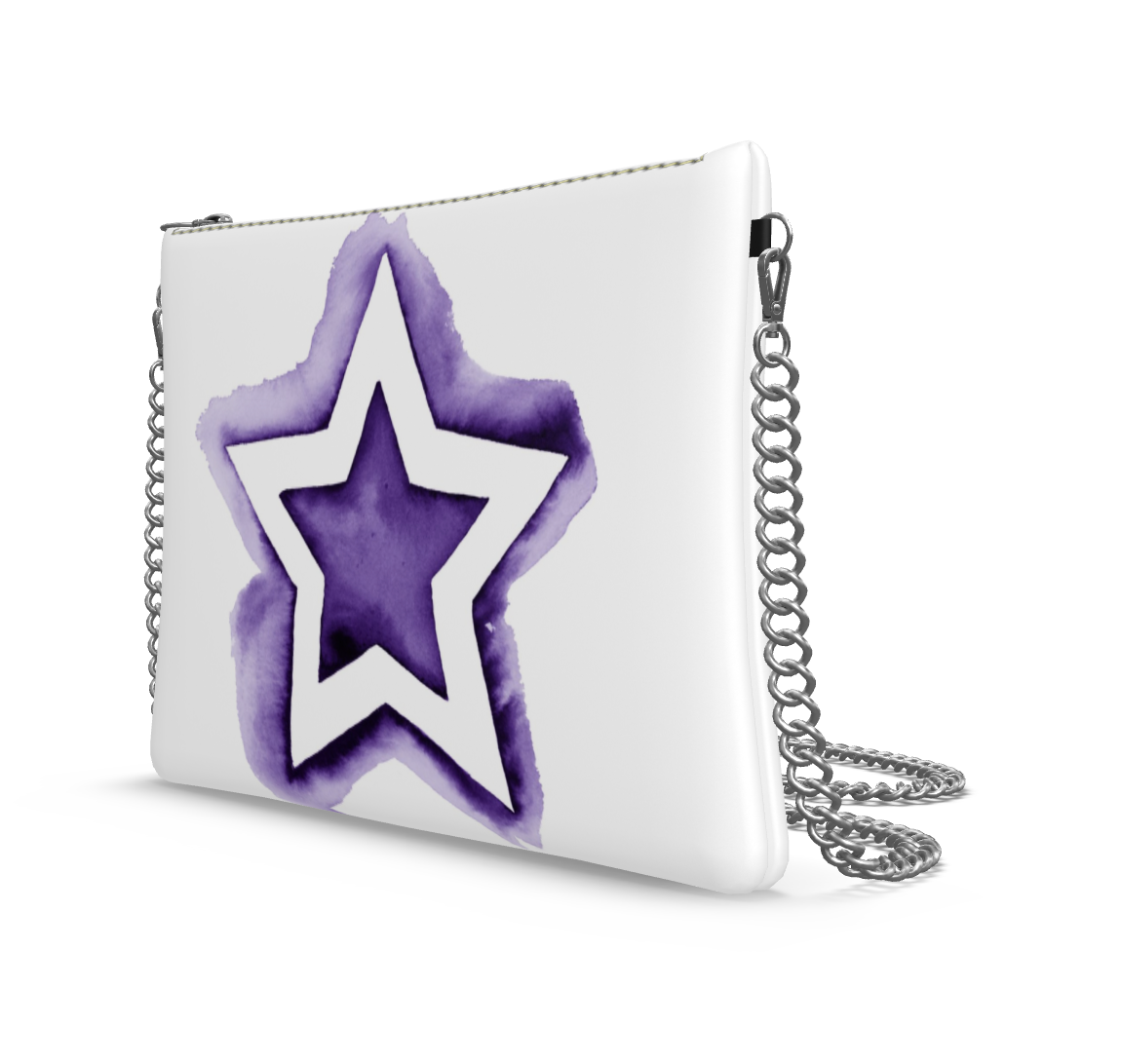 UNTITLED BOUTIQUE White and Purple Leather Crossbody Bag with Silver Chain - Limited Edition