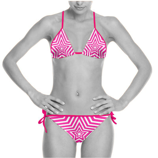 UNTITLED BOUTIQUE Pink and White Lycra Star Bikini - Limited Edition