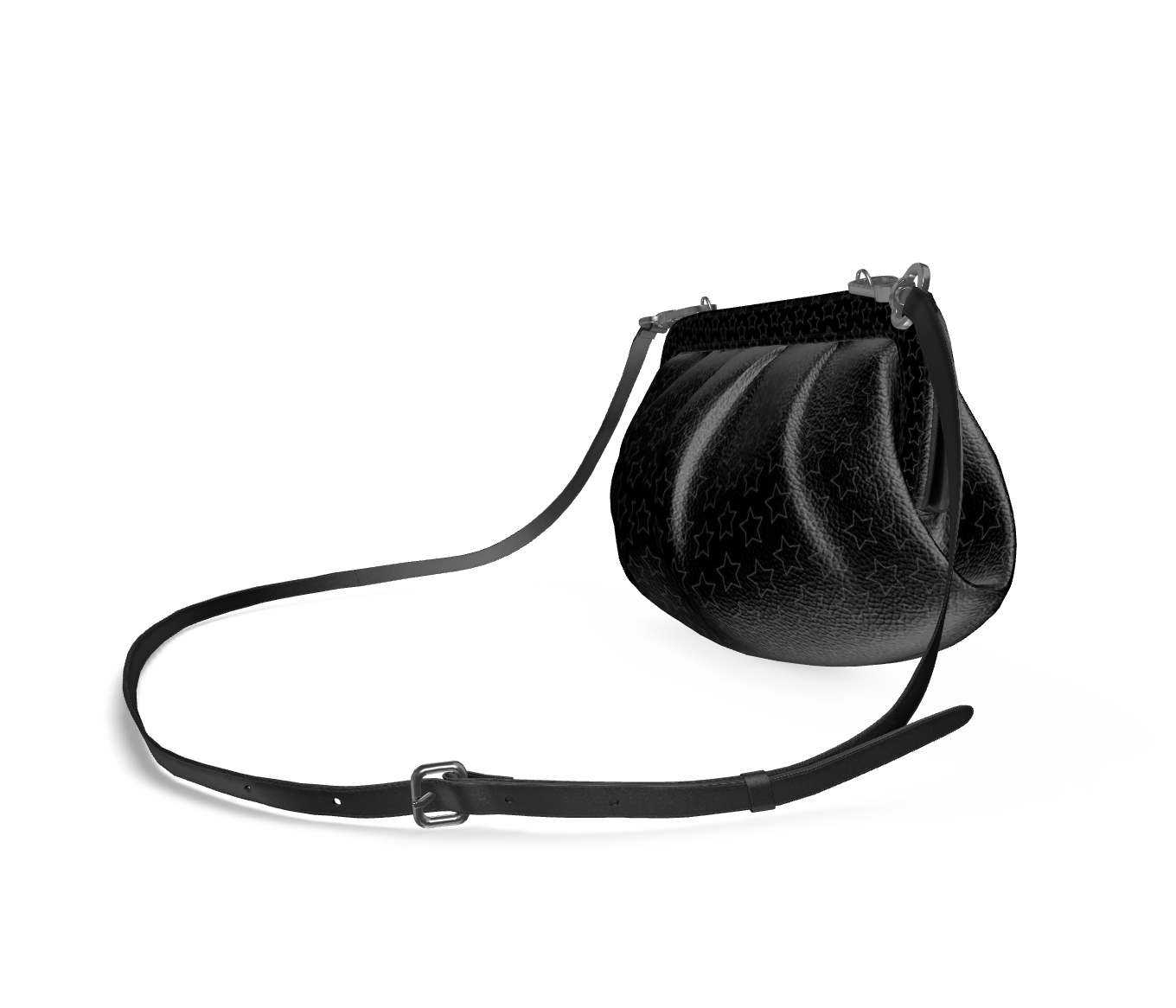 UNTITLED BOUTIQUE Black Leather Stars Pleated Bag - Limited Edition