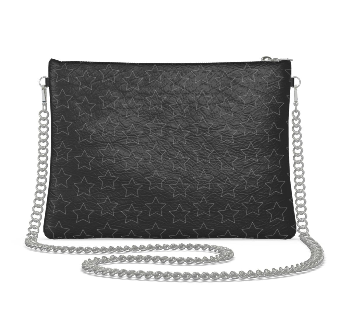 UNTITLED BOUTIQUE Black Leather Star Crossbody Bag With Silver Chain - Limited Edition