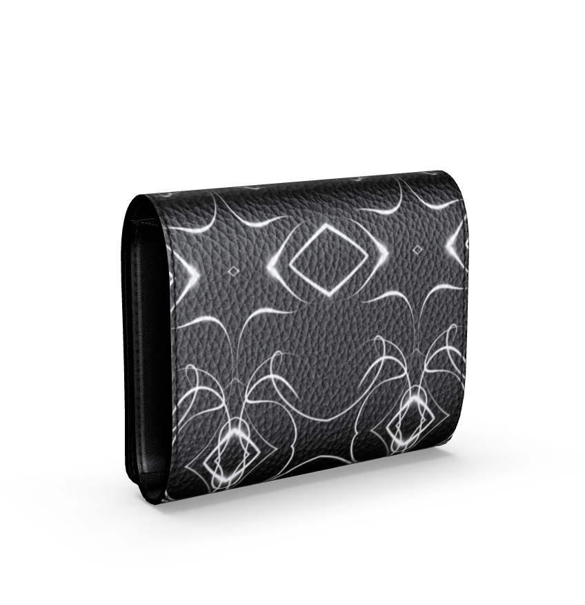 UNTITLED x Indira Cesarine "Lumière" Series Black and White Kaleidoscopic Small Leather Foldover Wallet - Limited Edition