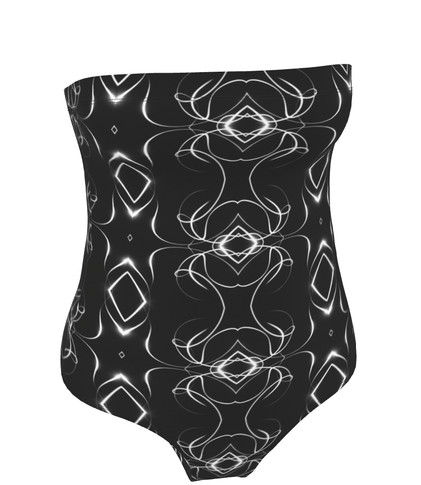 UNTITLED x Indira Cesarine "Lumière" Series Black and White Kaleidoscopic Strapless Swimsuit - Limited Edition