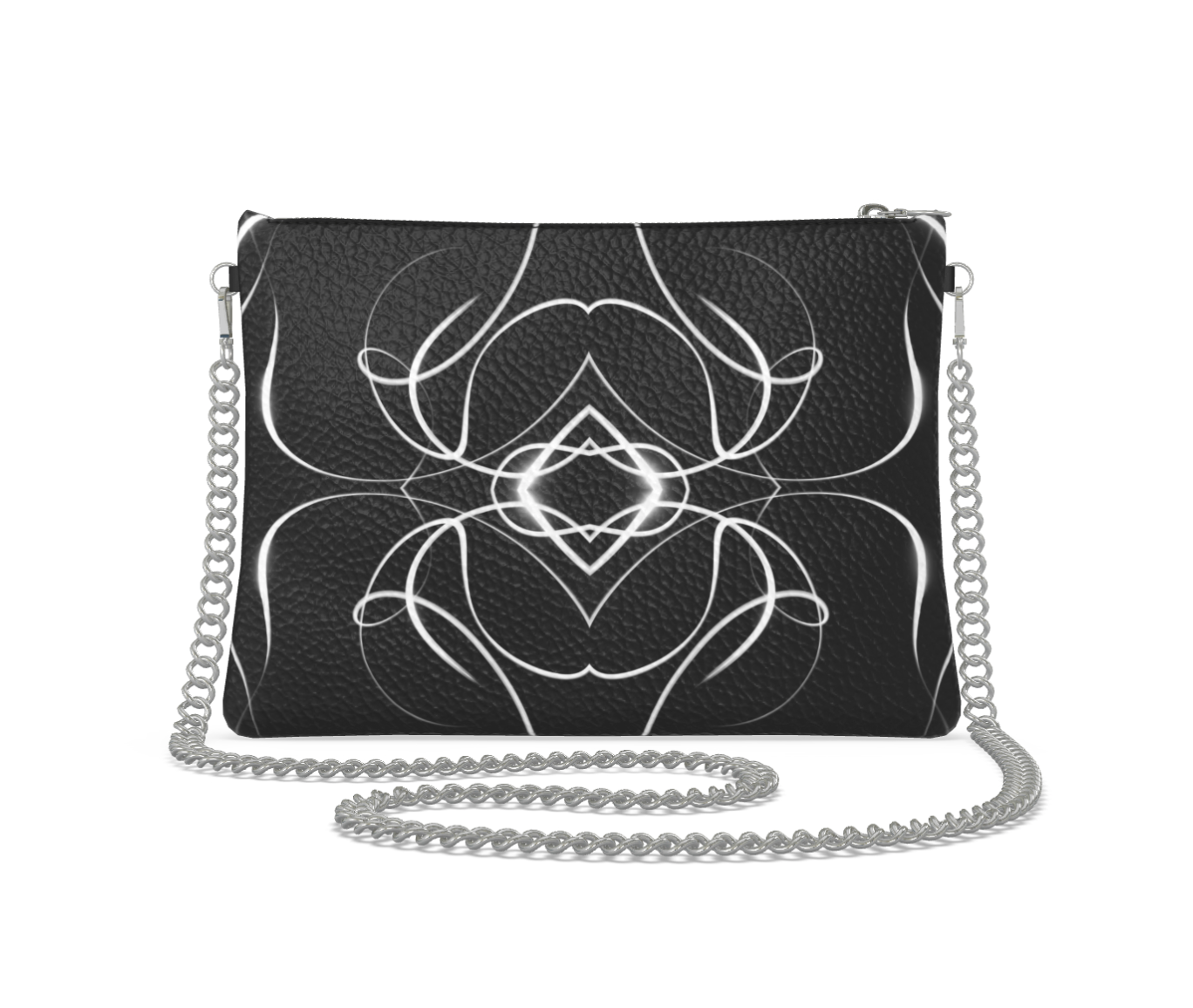 UNTITLED x Indira Cesarine "Lumière" Series Black and White Leather Kaleidoscopic Crossbody Bag with Silver Chain - Limited Edition