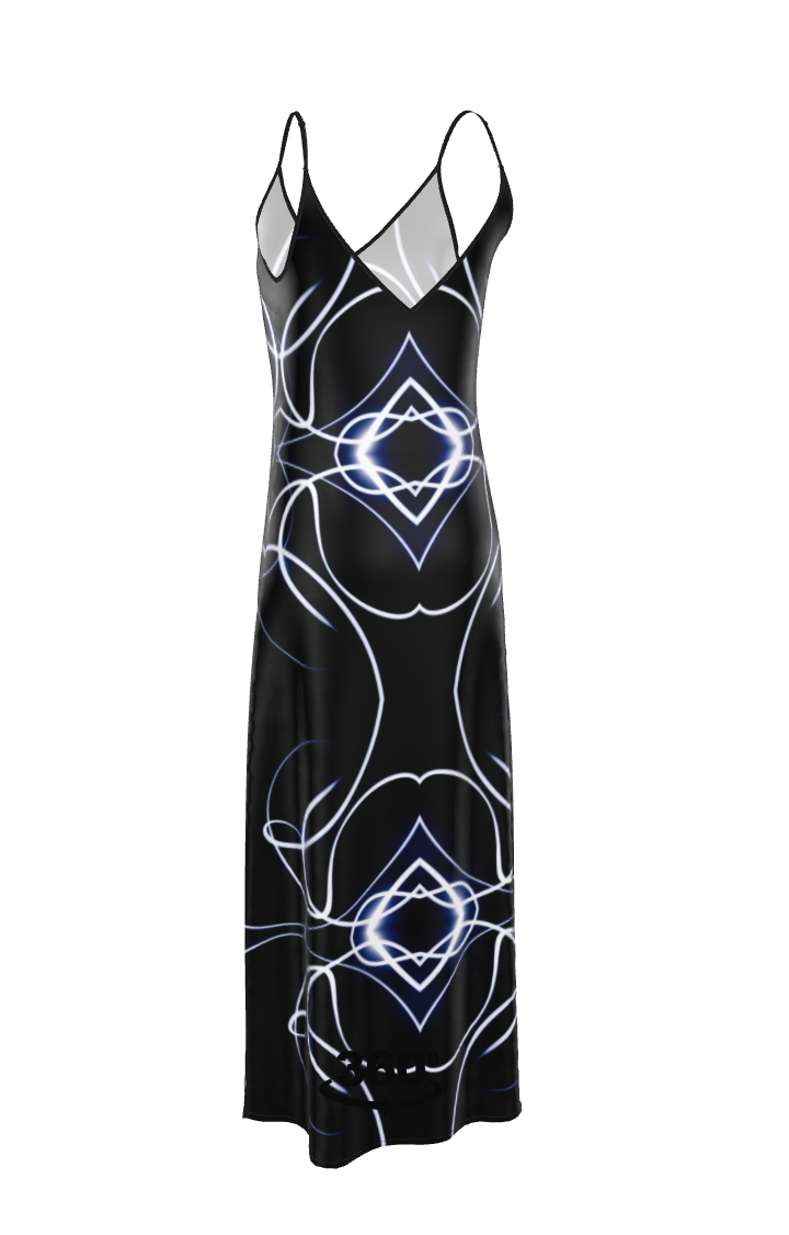 UNTITLED x Indira Cesarine "Lumière" Series Black and Blue Kaleidoscopic Slip Dress - Limited Edition