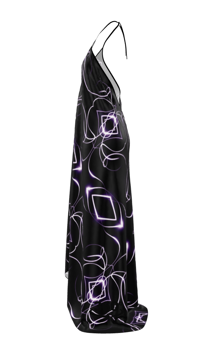 UNTITLED x Indira Cesarine "Lumière" Series Black and Violet Kaleidoscopic Halter Neck Backless Dress - Limited Edition