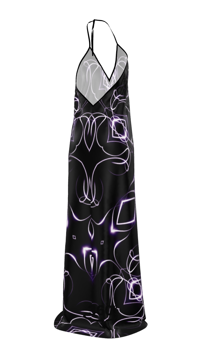 UNTITLED x Indira Cesarine "Lumière" Series Black and Violet Kaleidoscopic Halter Neck Backless Dress - Limited Edition