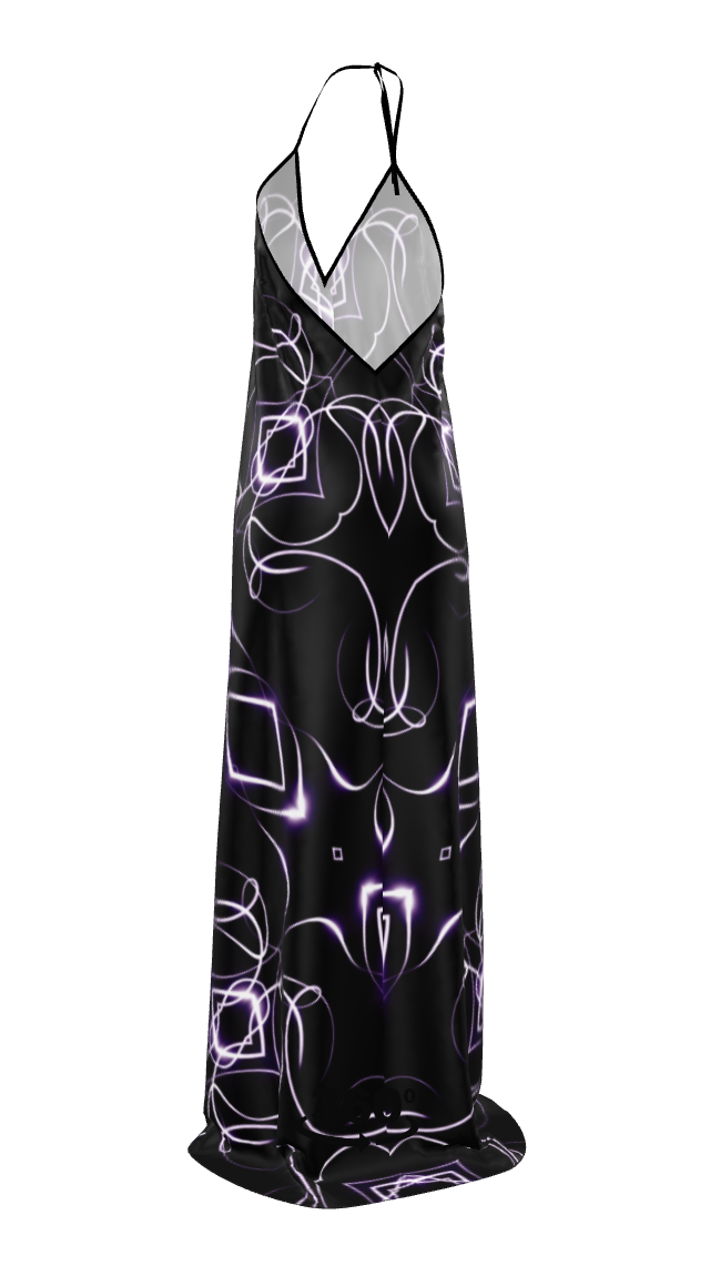 UNTITLED x Indira Cesarine "Lumière" Series Black and Violet Kaleidoscopic Halter Neck Backless Dress - Limited Edition