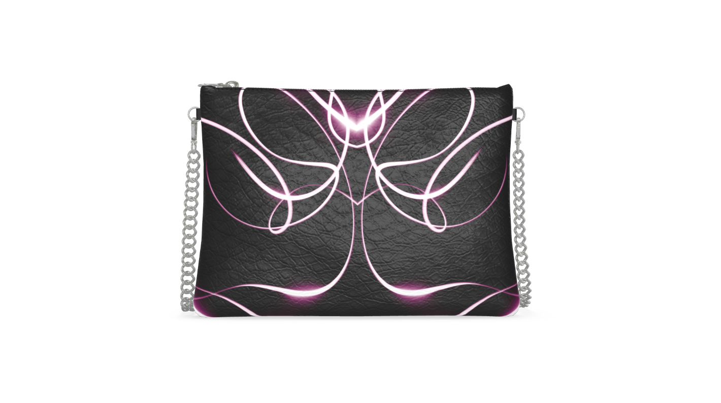 UNTITLED x Indira Cesarine "Lumière" Series Black and Pink Kaleidoscopic Leather Crossbody Bag with Silver Chain - Limited Edition