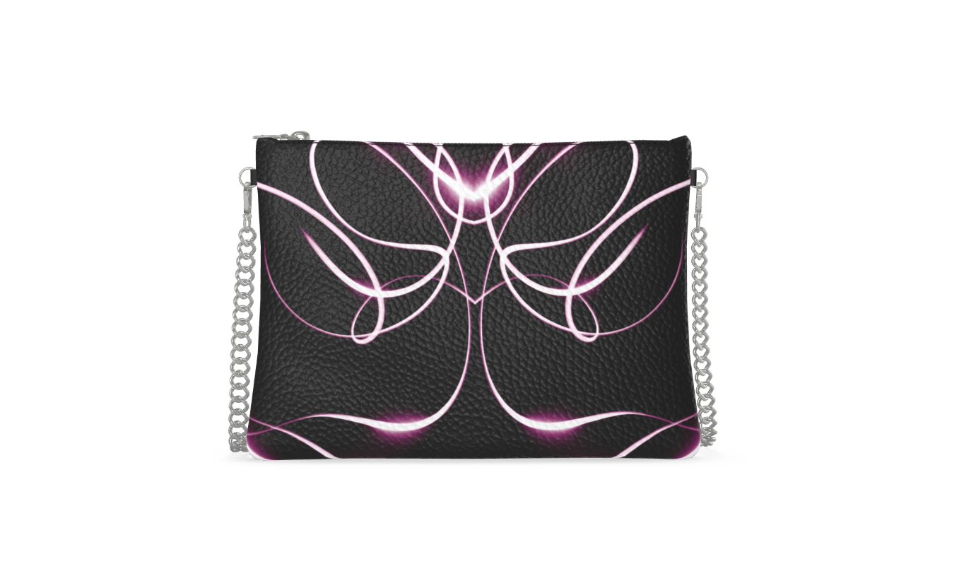 UNTITLED x Indira Cesarine "Lumière" Series Black and Pink Kaleidoscopic Leather Crossbody Bag with Silver Chain - Limited Edition