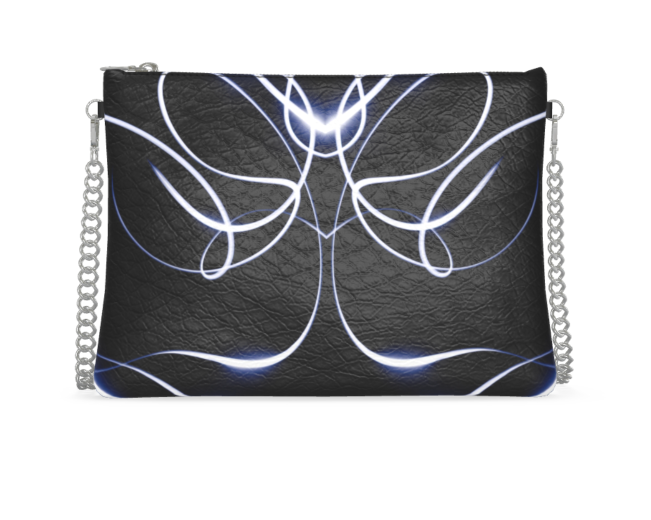 UNTITLED x Indira Cesarine "Lumière" Series Black and Blue Kaleidoscopic Leather Crossbody Bag with Silver Chain - Limited Edition
