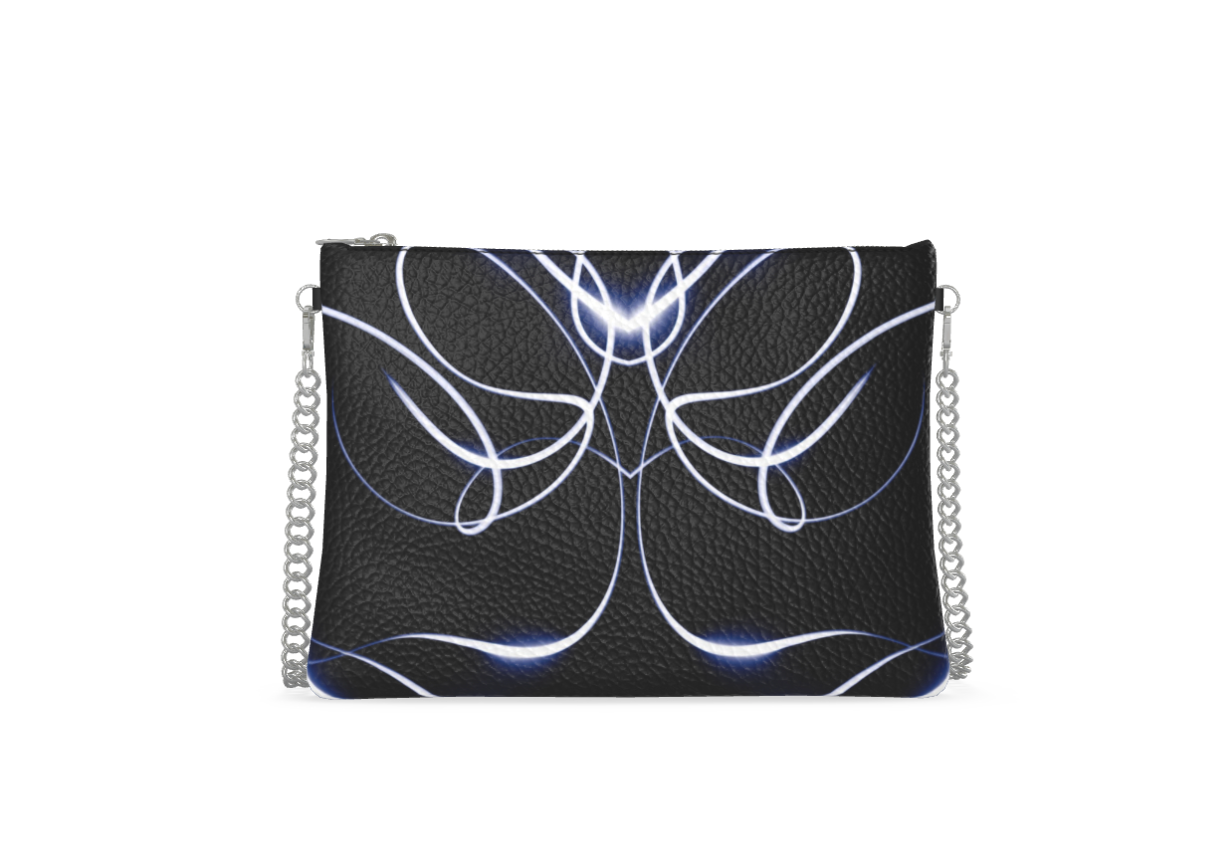 UNTITLED x Indira Cesarine "Lumière" Series Black and Blue Kaleidoscopic Leather Crossbody Bag with Silver Chain - Limited Edition