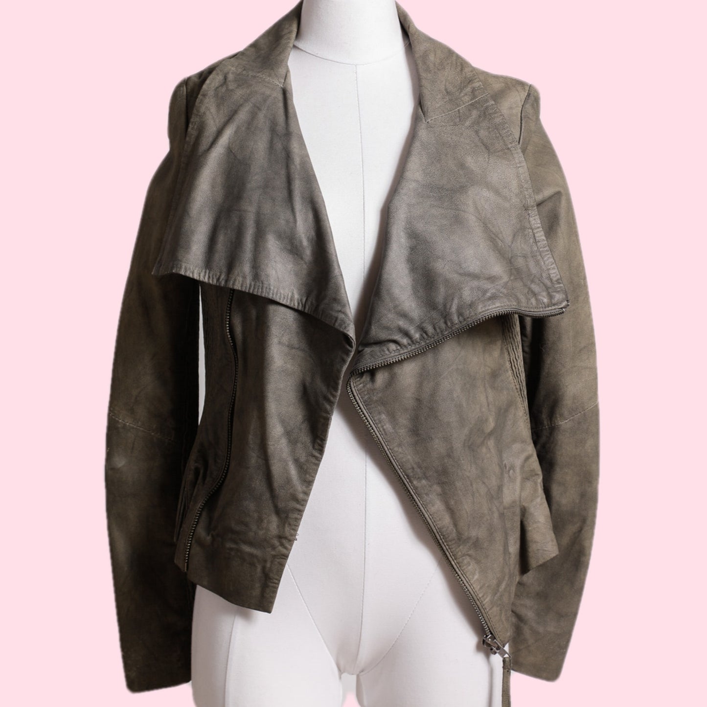 MUUBAA Distressed Tan Gray Leather Jacket