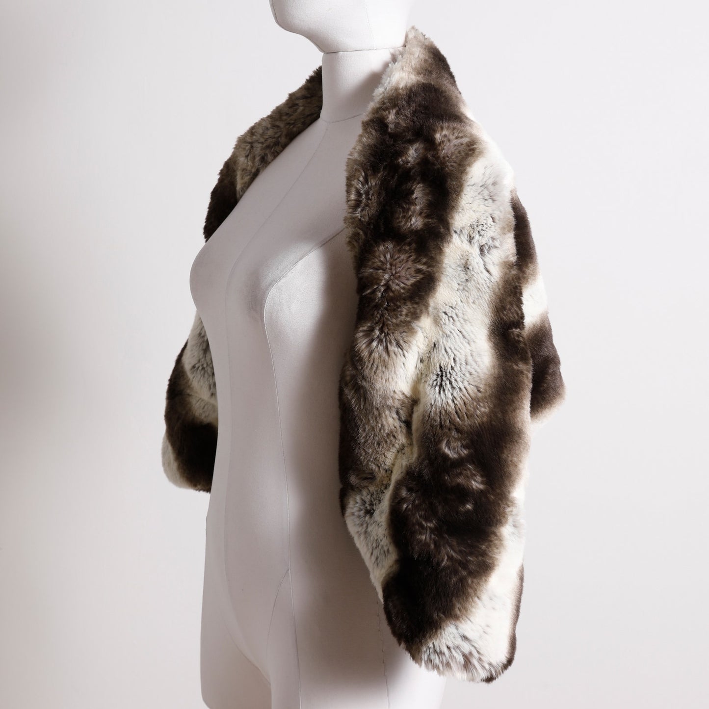 WILD INSTINCT Brown and White Faux Fur Shrug