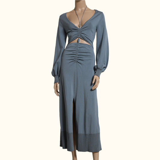 JONATHAN SIMKHAI Blue Slate Cut-Out Knit Maxi Inez Dress