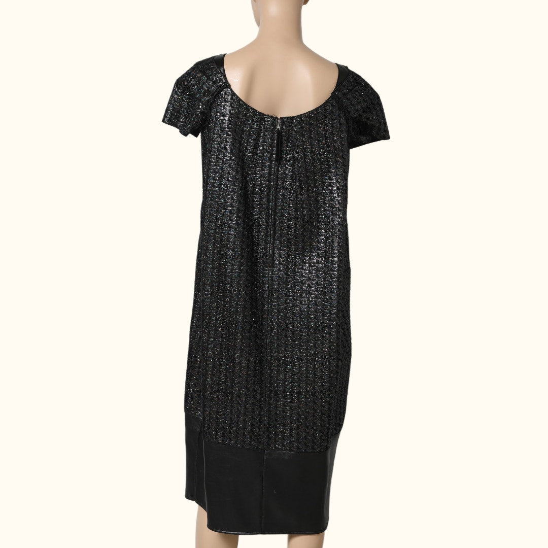 MARC JACOBS Black & Metallic Midi Length Leather Dress