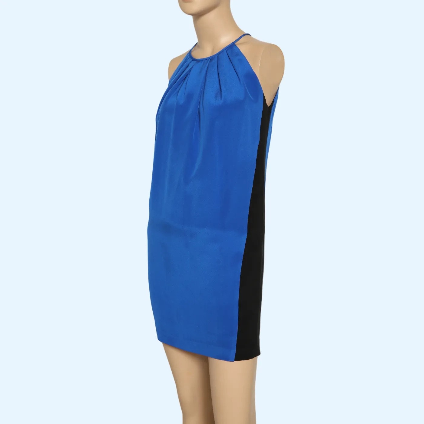 JAY GODFREY Blue and Black Colorblock Silk Halter Mini Dress