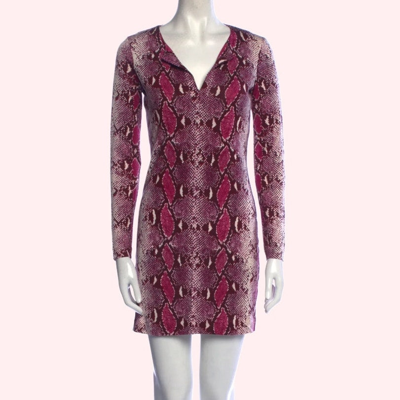 DIANE VON FURSTENBERG Pink Silk Python Snake Animal Print Mini Dress