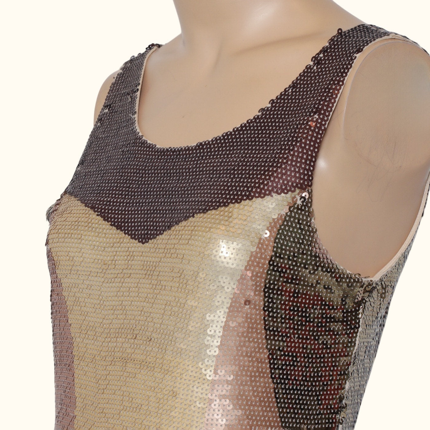 SB BY SHERRI BODELL Gold Brown Sequin Colorblock Sleeveless Mini Dress