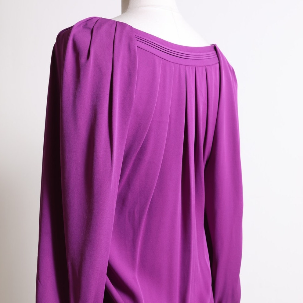 DIANE VON FURSTENBERG Vintage Purple Silk V-Neck Long Sleeve Blouse
