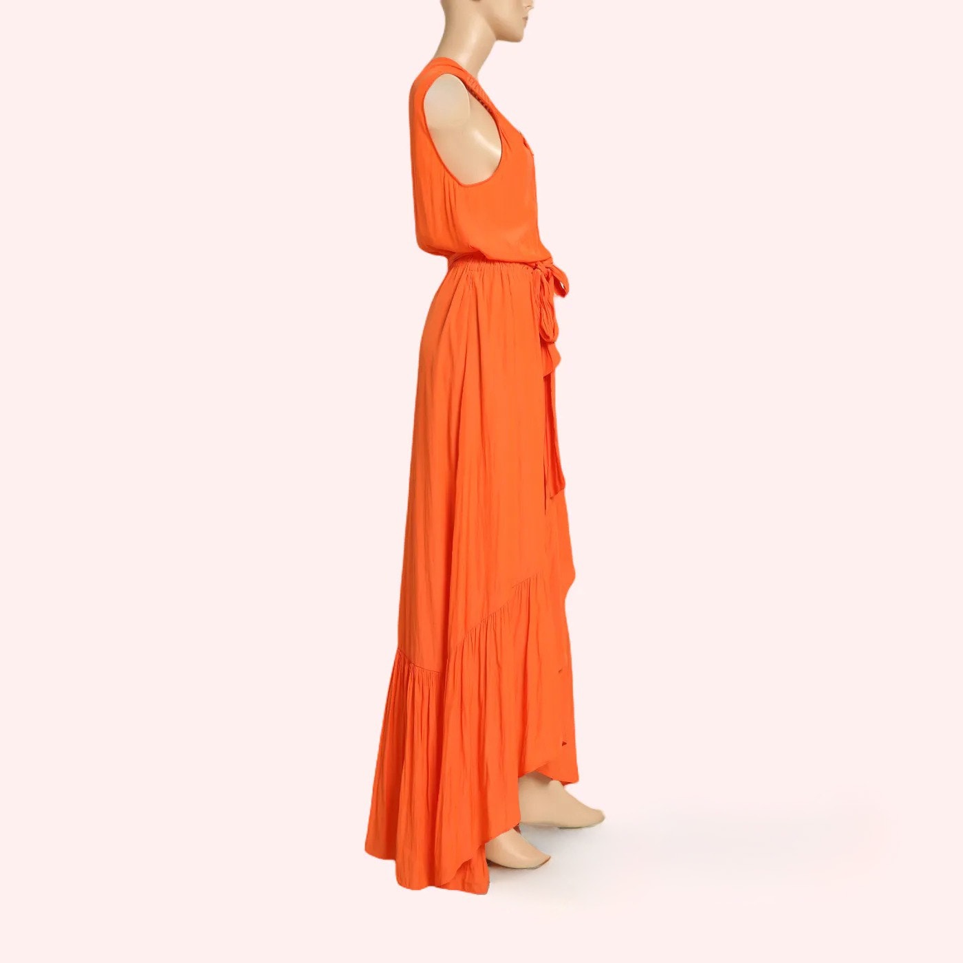 RAMY BROOK NEW YORK Nicola Orange One Shoulder Tiered Maxi Dress