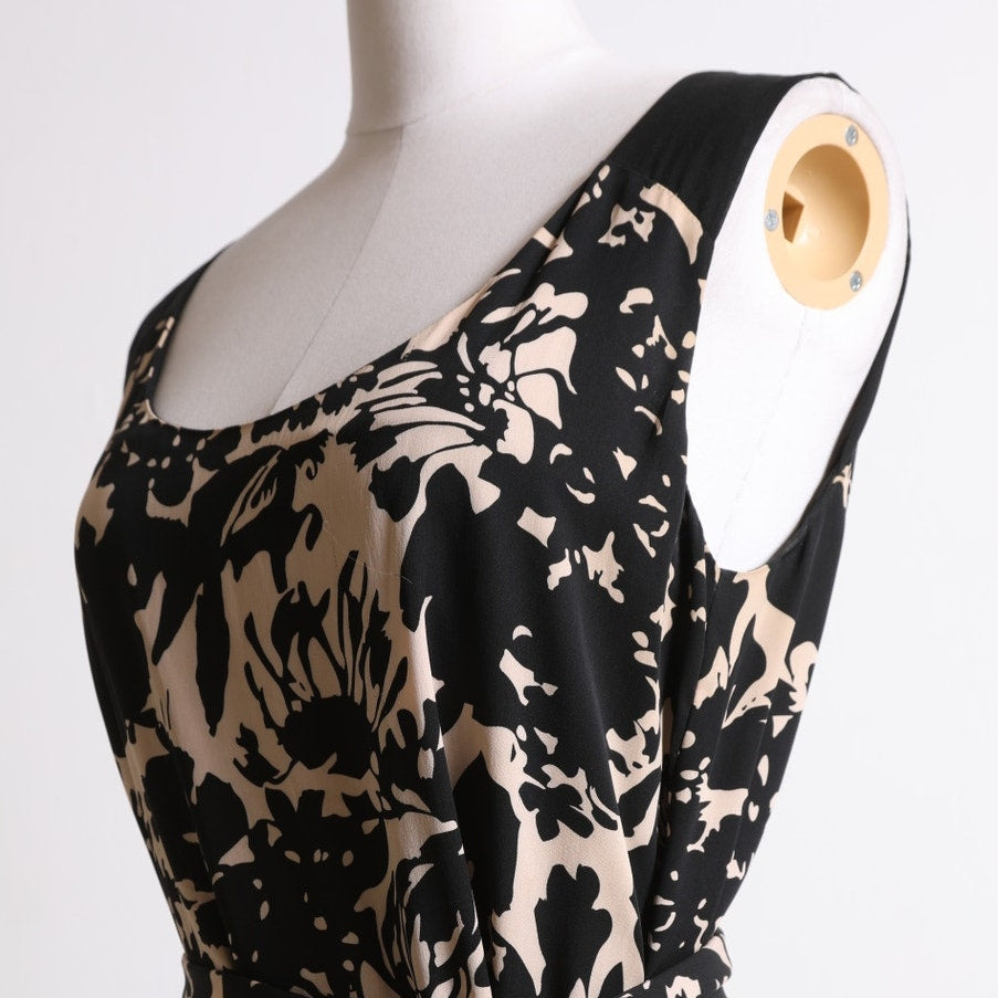 DIANE VON FURSTENBERG Vintage Black and Nude Floral Print Silk Mini Dress
