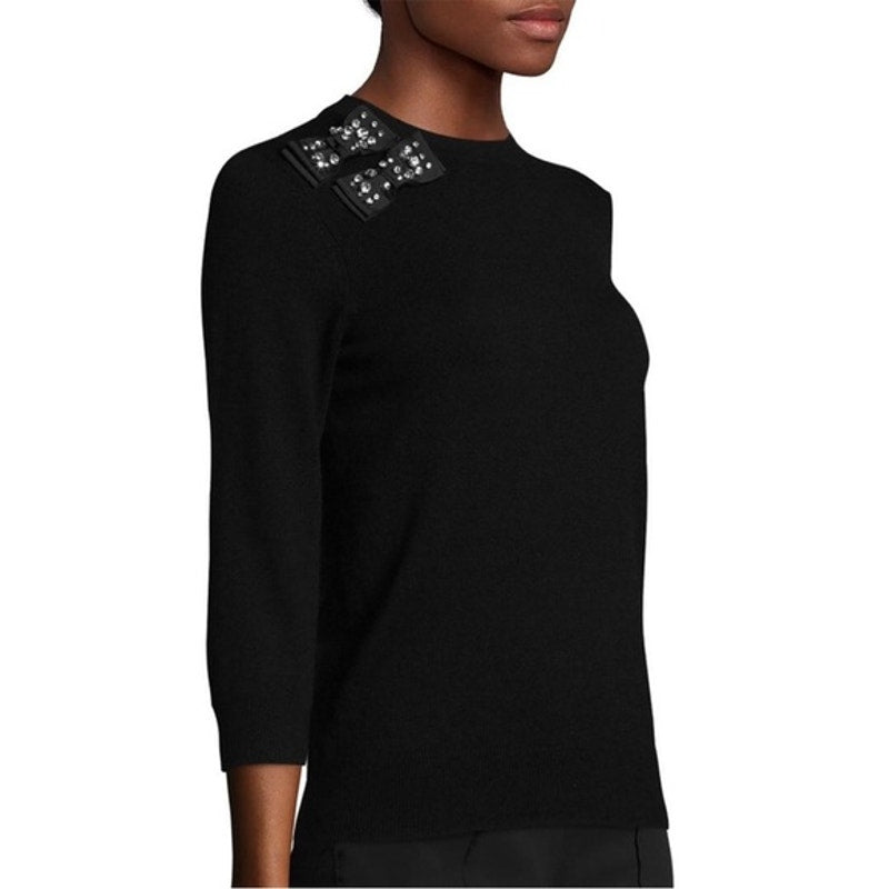 KATE SPADE NEW YORK Black Crew Neck Sweater With Crystal Bows