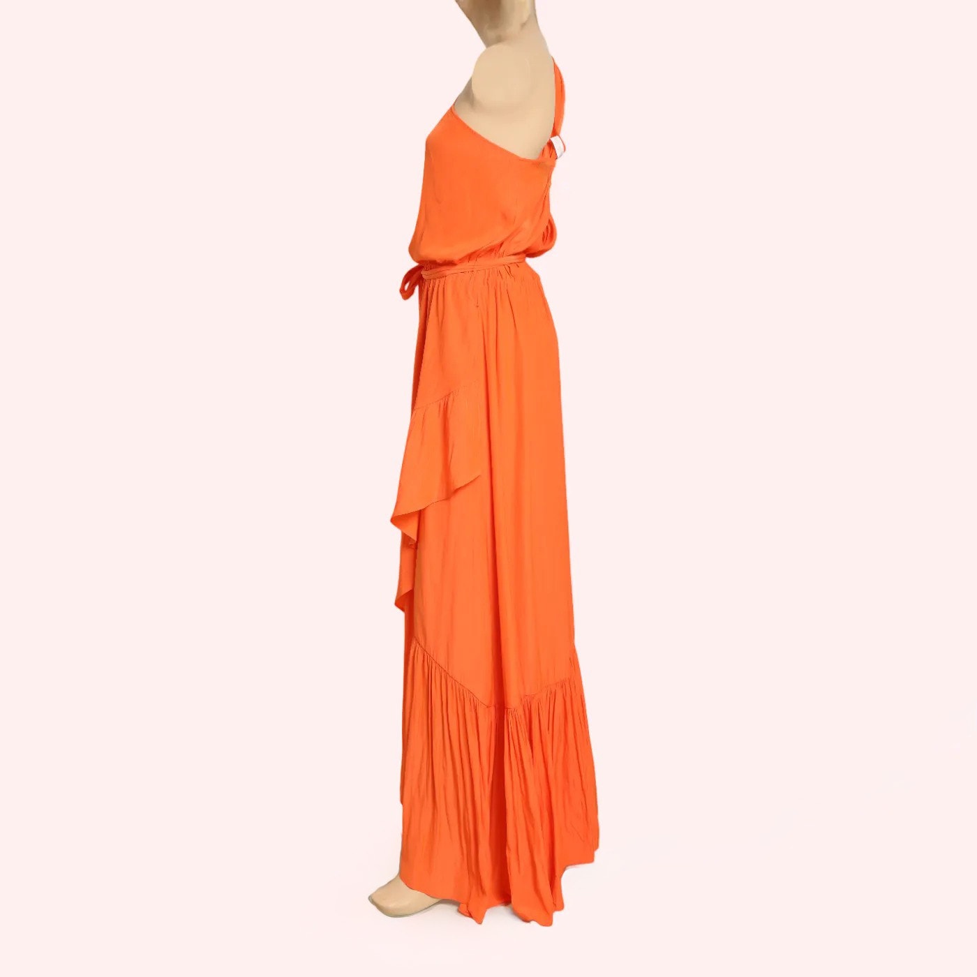 RAMY BROOK NEW YORK Nicola Orange One Shoulder Tiered Maxi Dress