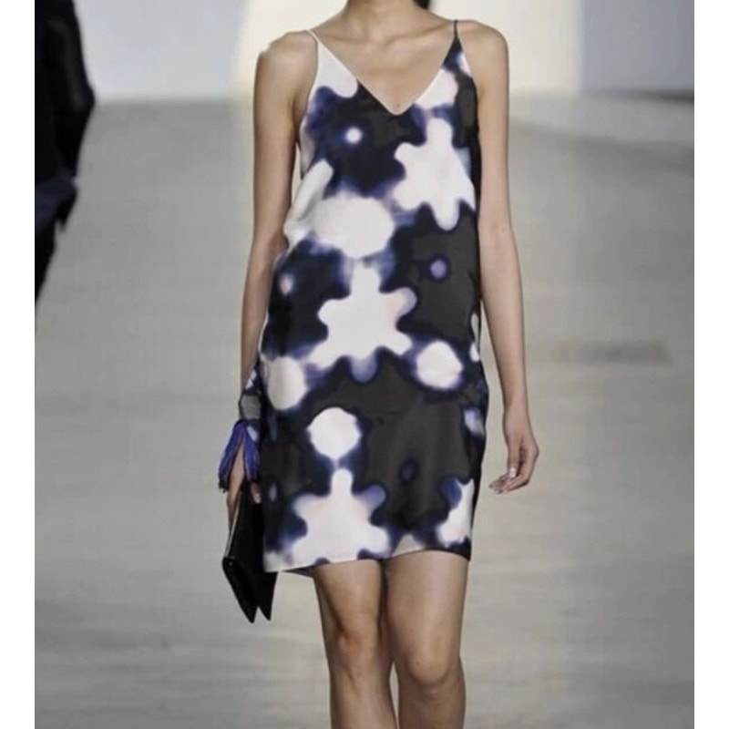 3.1 PHILLIP LIM Abstract Pink Blue Gray Print Silk Backless Slip Mini Dress