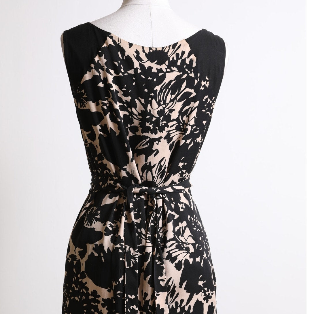 DIANE VON FURSTENBERG Vintage Black and Nude Floral Print Silk Mini Dress