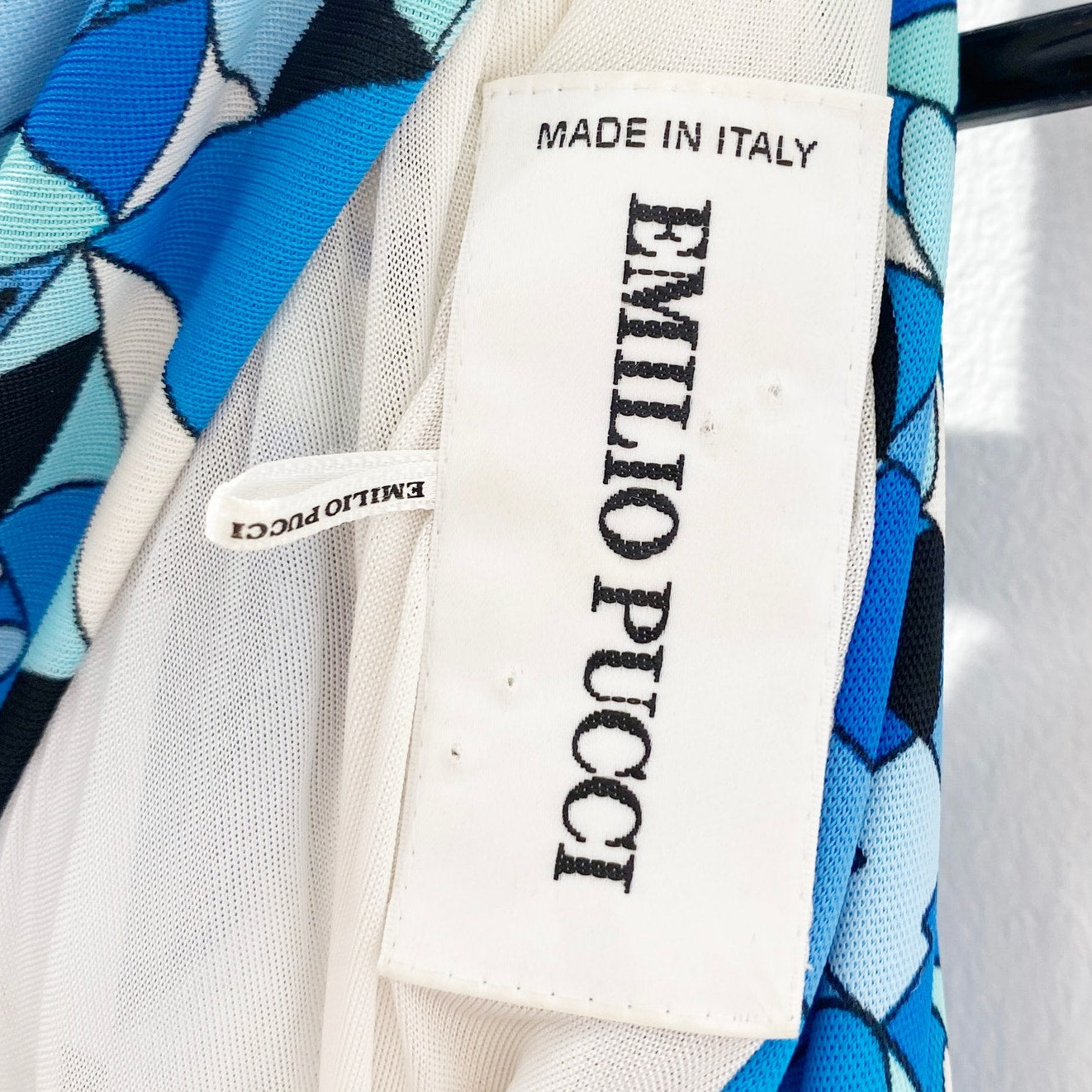 EMILIO PUCCI Blue, White, Turquoise Vintage One Shoulder Printed Dress