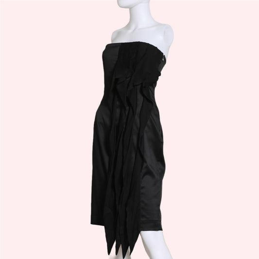 ROBERTO CAVALLI / JUST CAVALLI Black Strapless Silk Dress With Ruffles