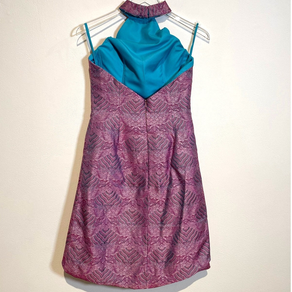 MALAN BRETON Pink Geometric Textured Halter Dress